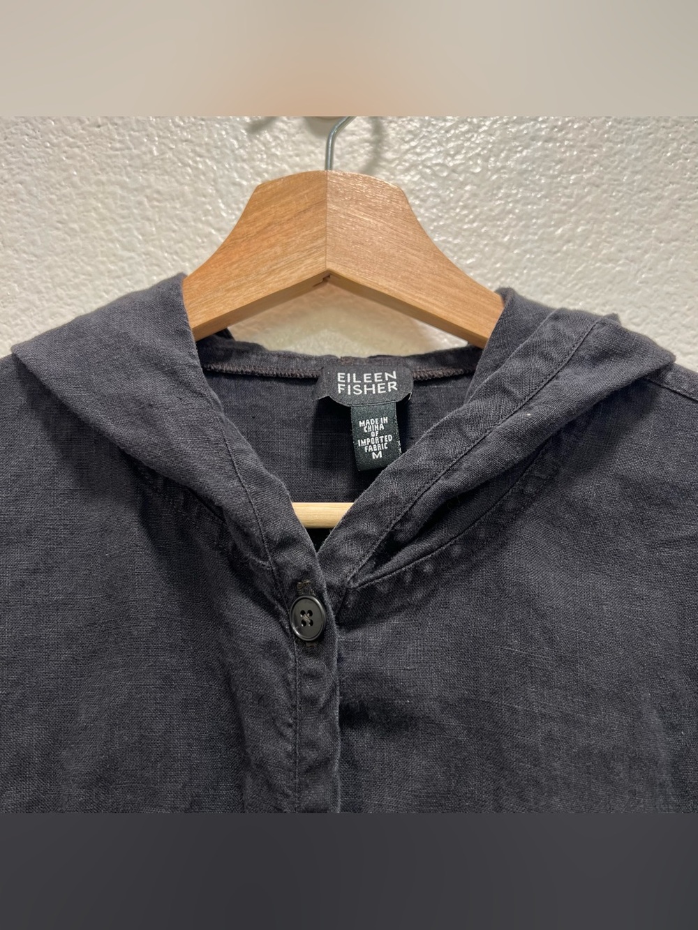 Eileen Fisher Irish Linen Hooded 3 Button Jacket Womens Medium Boxy Lagenlook - Picture 3 of 9